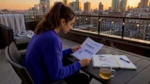 Student reviewing four-year graduation plan at kitchen table
