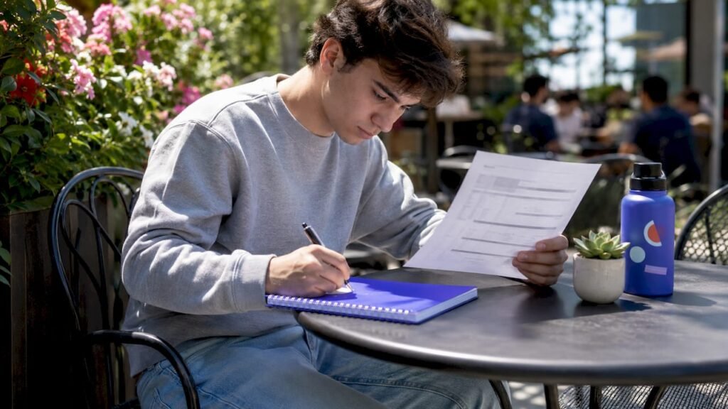 Student studying degree audit in library