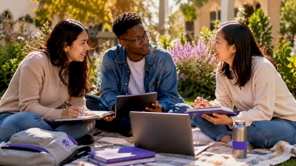 Group of students planning college course schedule
