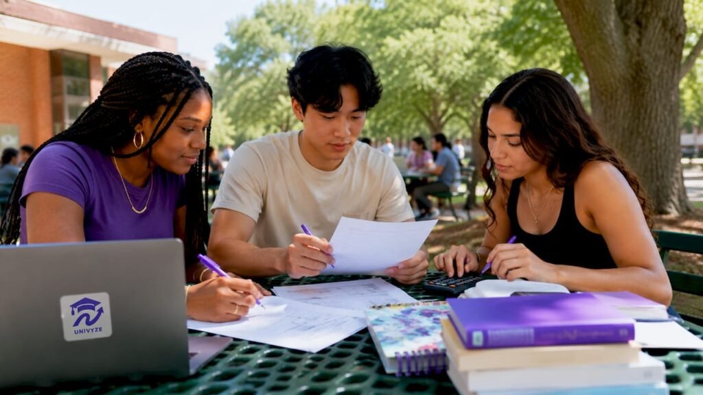 Students planning college budget together