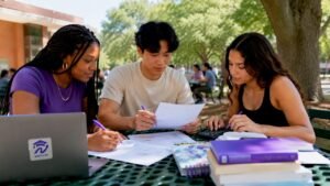 Students planning college budget together