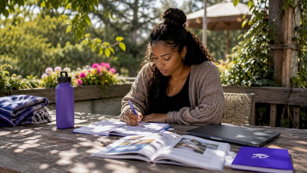 Student planning major with course catalogs