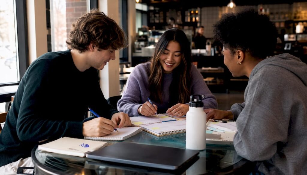 College students planning semester schedule together