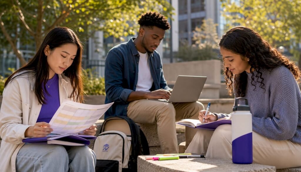 College students planning semester schedule together