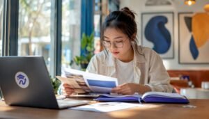 Student studying course and internship options