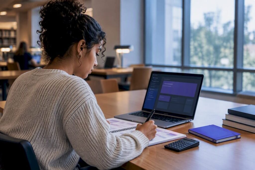 Student organizing college semester courses