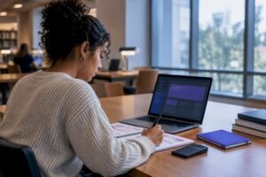 Student organizing college semester courses