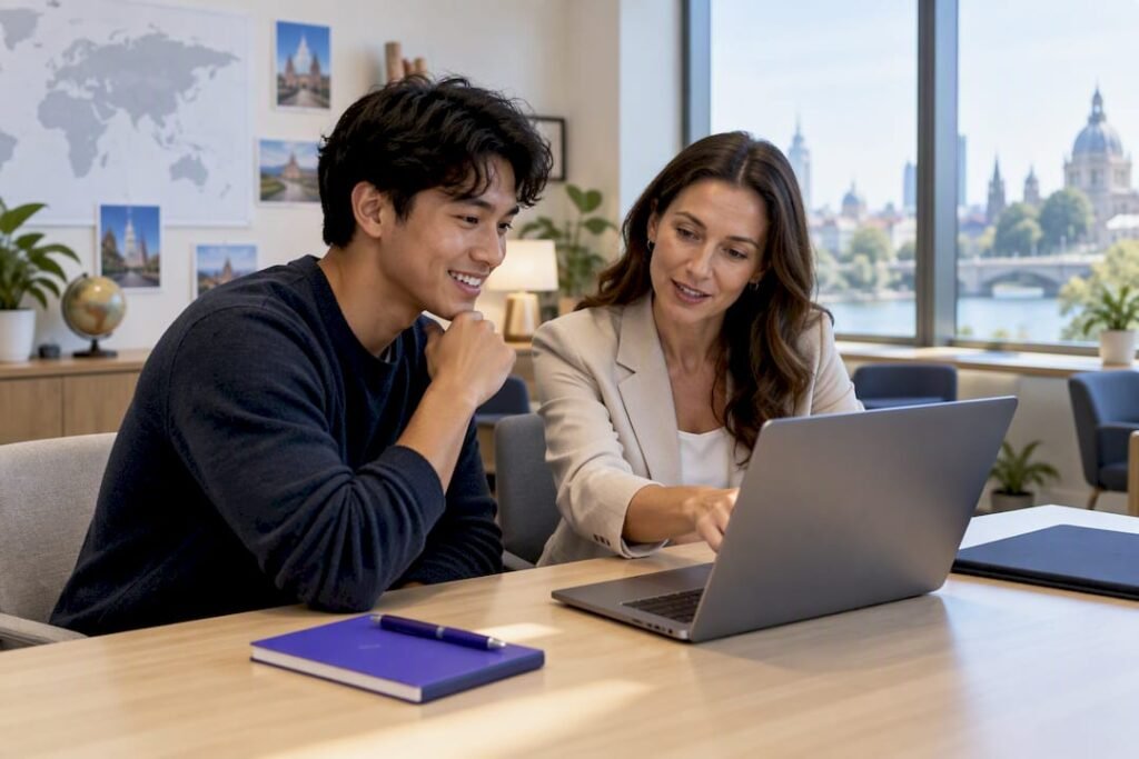 Student reviewing study abroad course approvals