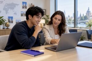 Student reviewing study abroad course approvals