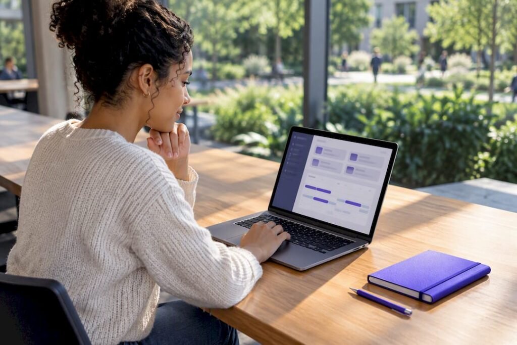 Student organizing degree plan on laptop