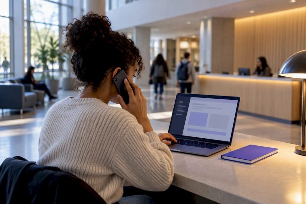 Student checking graduation hold portal