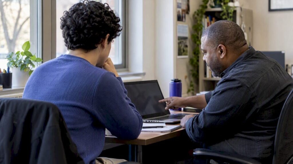 Student and advisor reviewing a course plan