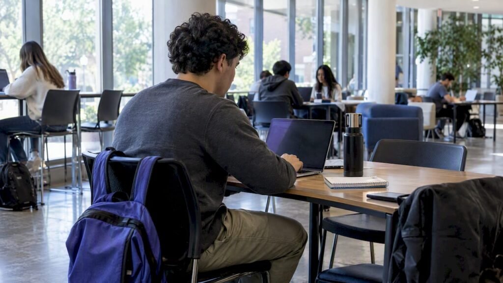Student reviewing course options on a laptop