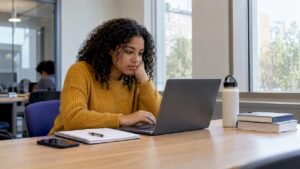 Student planning a course repeat on laptop