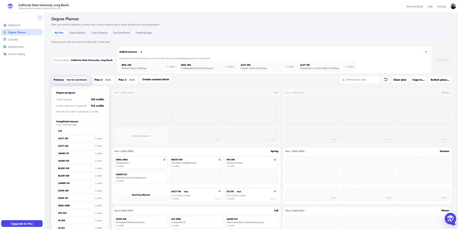 Univyze term by term degree planner